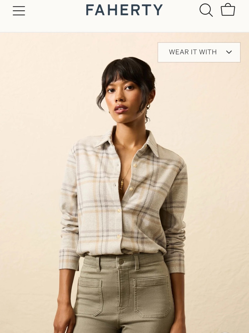 Faherty Beige and Cream Plaid Button-Up Shirt
